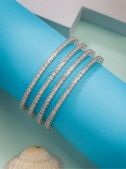 Gahan - Womens Silver Plated Cubic Zirconia Stone Studded Bangles (Pack of 4)