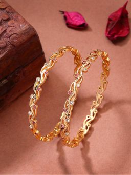 Gahan - Womens Gold Plated Cubic Zirconia Stone Studded Bangles (Pack of 2)