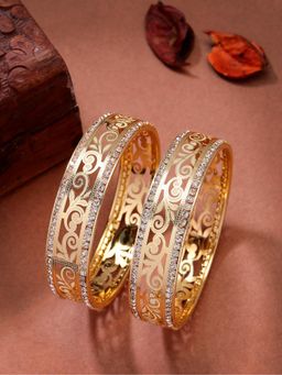 Gahan - Womens Gold Plated Cubic Zirconia Stone Studded Bangles (Pack of 2)