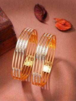 Gahan - Womens Gold Plated Cubic Zirconia Stone Studded Bangles (Pack of 2)