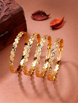 Gahan - Womens Gold Plated Leaf Shaped Traditional Bangles (Pack of 4)