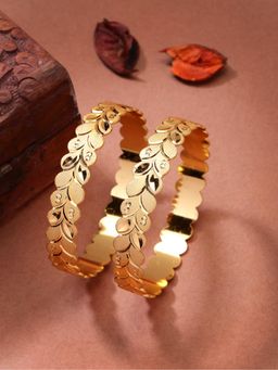 Gahan - Womens Gold Plated Leaf Shaped Bangles (Pack of 2)