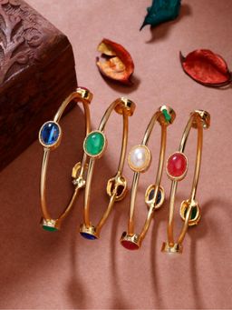 Gahan - Womens Gold Plated Artificial Stone Studded Bangles (Pack of 4)