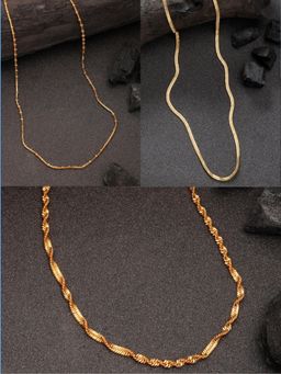 Gahan - Womens Gold Plated Minimal Neck Chains (Pack of 3)