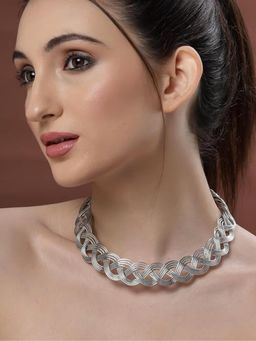 Gahan - Womens Oxidized Silver Plated Statement Choker Necklace