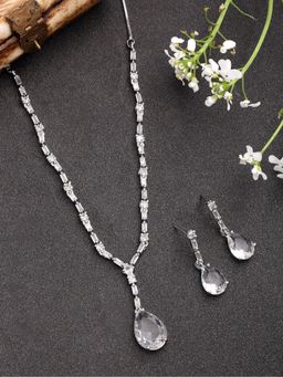 Gahan - Womens Silver Plated White American Diamond Studded Handcrafted Jewellery Set