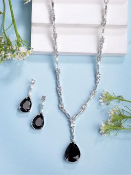 Gahan - Womens Silver Plated Black American Diamond Studded Handcrafted Jewellery Set