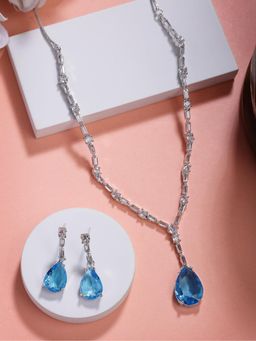 Gahan - Womens Silver Plated Blue American Diamond Studded Handcrafted Jewellery Set