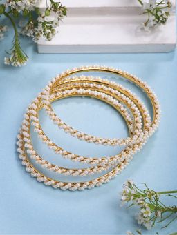 Gahan - Womens Gold Plated Pearls Handcrafted Traditional Bangles (Pack of 4)