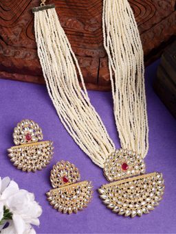Gahan - Womens Gold Toned Red Stones & Kundan Studded Jewellery Set