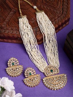 Gahan - Womens Gold Toned Green Stones & Kundan Studded Jewellery Set