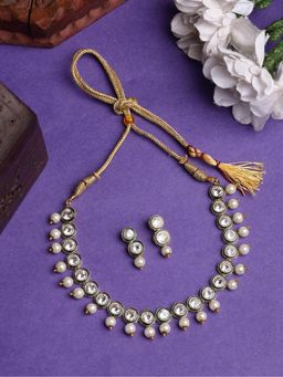 Gahan - Womens Gold Plated Round Shape Kundan Studded Short Jewellery Set