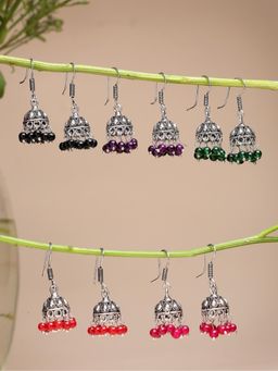 Gahan - Womens Oxidized Silver Multi-Color Artificial Beads Jhumka Earrings (Pack of 5)