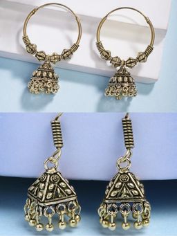 Gahan - Womens Traditional Gold Plated Oxidized Jhumka Earrings (Pack of 2)