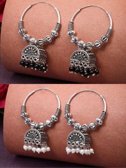 Gahan - Womens Oxidized Silver Plated Artificial Beads Jhumka Earrings (Pack of 2)