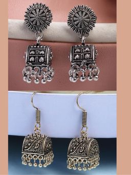 Gahan - Womens Oxidized Contemporary Jhumka Earrings (Pack of 2)