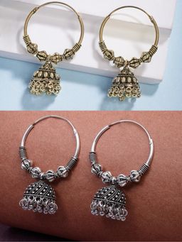 Gahan - Womens Traditional Oxidized Jhumka Earrings (Pack of 2)