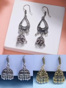 Gahan - Womens Oxidized Traditional Fashion Earrings (Pack of 3)