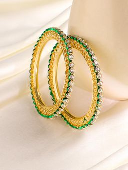 Gahan - Womens Gold Plated Green Kundan Studded Bangles (Pack of 2)