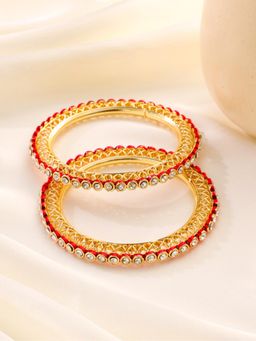 Gahan - Womens Gold Plated Red Kundan Studded Bangles (Pack of 2)