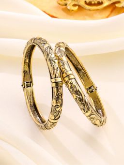 Gahan - Womens Gold Plated Floral Design Oxidised Bangles (Pack of 2)