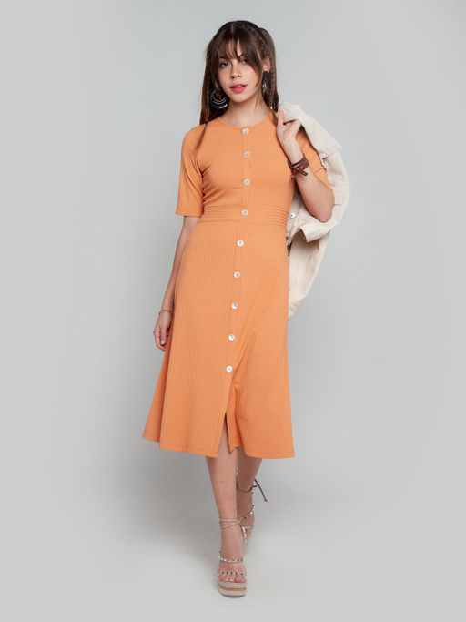 Buy Zink London Women's Rust Solid Midi Dress Online