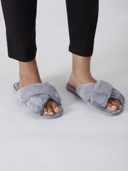Twenty Dresses by Nykaa Fashion - Blue Crossed Your Mind Fur Slippers