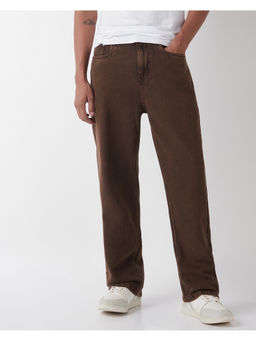 Bewakoof - Men's Brown Baggy Fit Acid Wash Mid-Rise Jeans