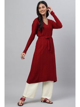 Aurelia - Red A Line Winter Kurta with Belt