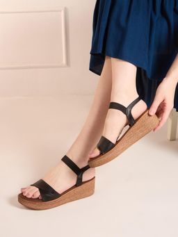 Inc.5 - Womens Black Ethnic Striped Round Toe Wedges Heels