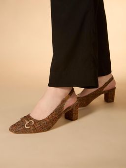 Inc.5 - Womens Tan Party Wear Printed Narrow Toe Block Sandals Heels