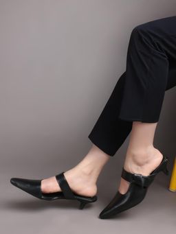 ELLE - Black Womens Twisted Strap Kitten Mules Heels