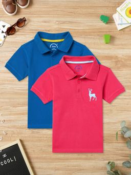 ZION - Boys Pique Polo T-Shirt with Deer Embroidery Multi-Color (Pack of 2)