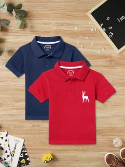 ZION - Boys Pique Polo T-Shirt with Deer Embroidery Multi-Color (Pack of 2)