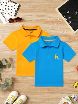 ZION - Boys Pique Polo T-Shirt with Deer Embroidery Multi-Color (Pack of 2)