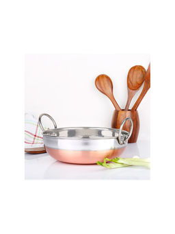 Omega - Stainless Steel Copper Bottom Kadai - 22.5 cm, 2.1 Ltrs Gas Stove Friendly