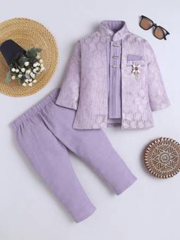 FOURFOLDS - Boys Purple Cotton Blend Chevron Sequined Sherwani with Pyjama