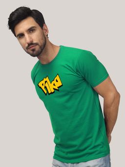 Greylongg - Green Men Graphic Printed Round Neck T-Shirt