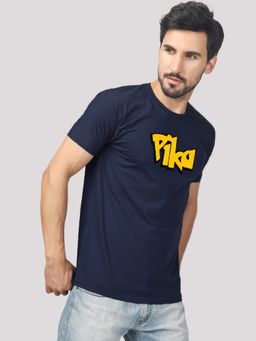 Greylongg - Navy Blue Men Graphic Printed Round Neck T-Shirt