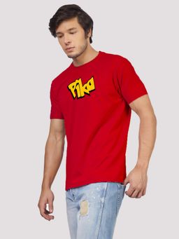 Greylongg - Red Men Graphic Printed Round Neck T-Shirt