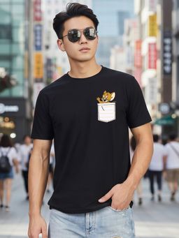 Greylongg - Black Men Graphic Printed Round Neck T-Shirt