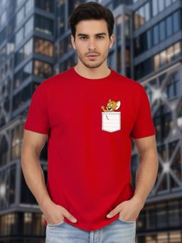 Greylongg - Red Men Graphic Printed Round Neck T-Shirt