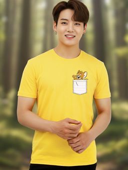 Greylongg - Yellow Men Graphic Printed Round Neck T-Shirt