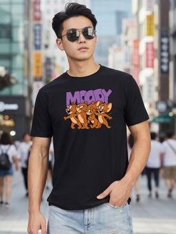 Greylongg - Black Men Graphic Printed Round Neck T-Shirt