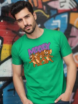 Greylongg - Green Men Graphic Printed Round Neck T-Shirt