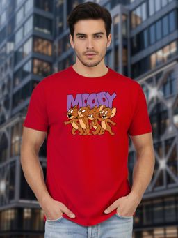 Greylongg - Red Men Graphic Printed Round Neck T-Shirt