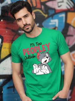 Greylongg - Green Men Graphic Printed Round Neck T-Shirt