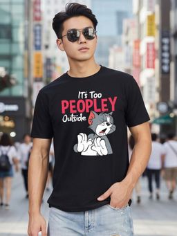 Greylongg - Black Men Graphic Printed Round Neck T-Shirt