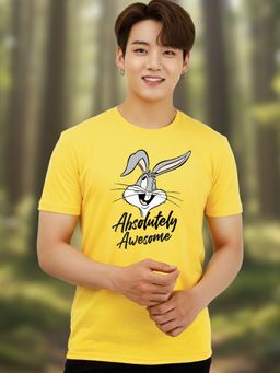 Greylongg - Yellowlongg Yellow Men Graphic Printed Round Neck T-Shirt