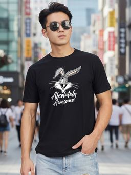 Greylongg - Black Men Graphic Printed Round Neck T-Shirt